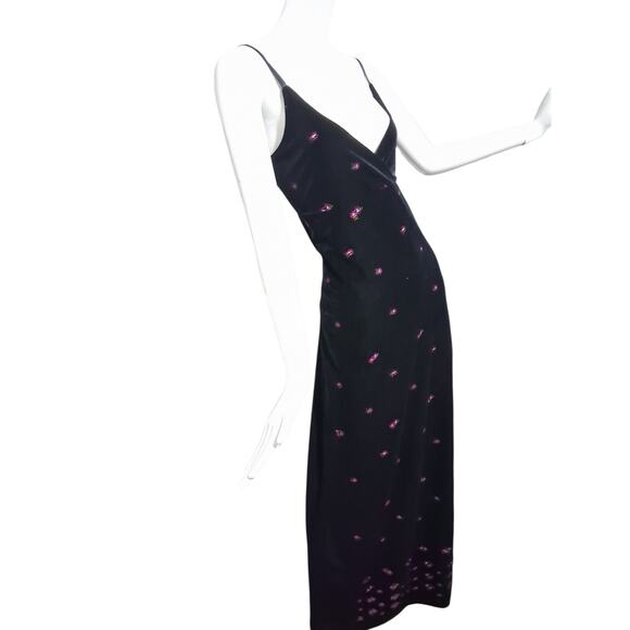 Y2K Vintage Velvet Women size XL Floral  Embroidered Whimsigoth Fairy Maxi Dress - Picture 3 of 12